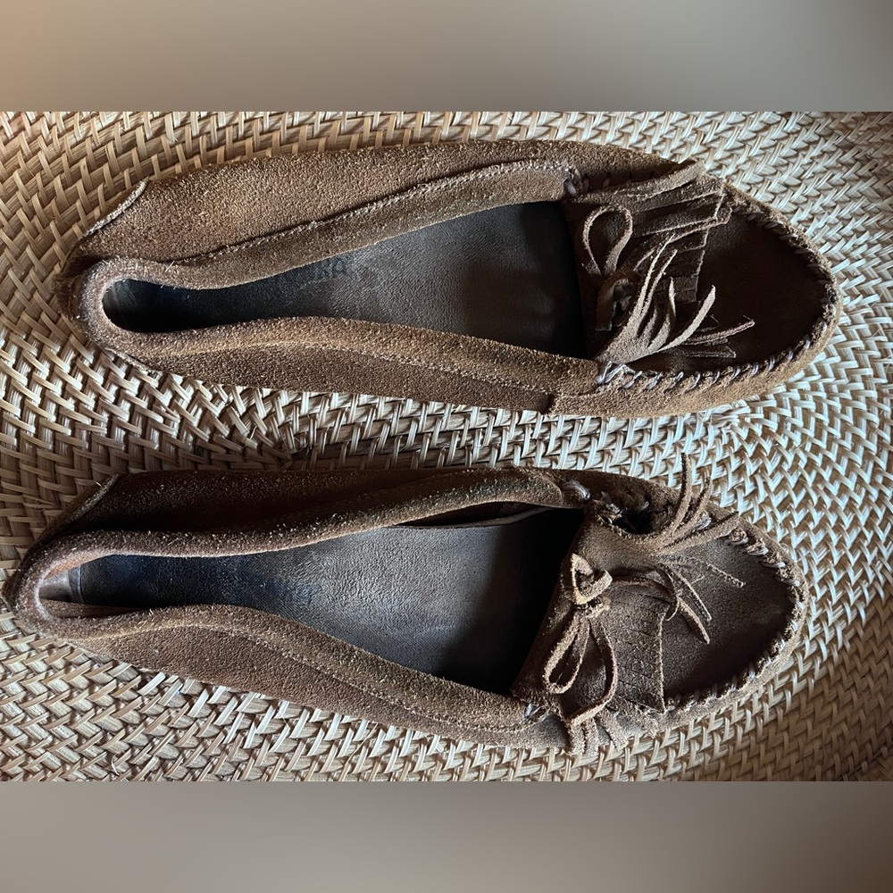 Minnetonka Brown Suede Moccasins with Fringe